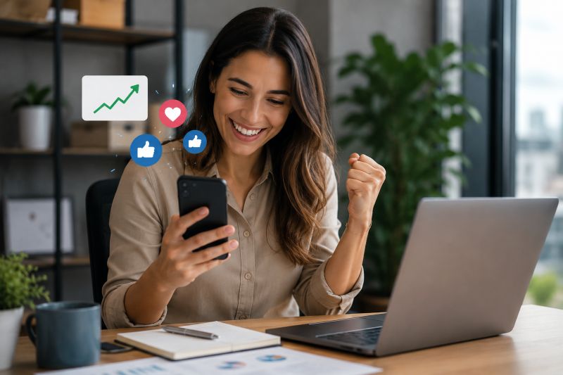 Clienta satisfecha con las estrategias b2b de sus RRSS